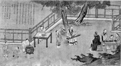 明 圣跡圖（學(xué)琴師襄） 絹本設(shè)色 孔府檔案館藏